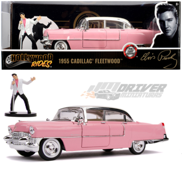 1955 CADILLAC PINK ELVIS PRESLEY COM BONECO - Miniatura Jada 1/24