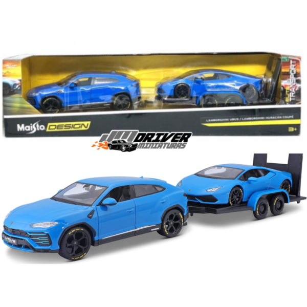 amborghini Urus Huracan Reboque - Miniatura Maisto 1/24 Design Elite Transport