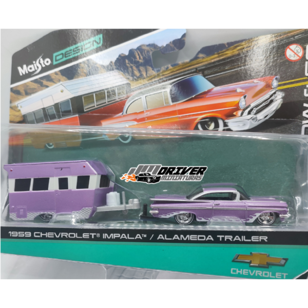 CHEVROLET IMPALA 1959 + ALAMEDA TRAILER - Design tow e go - Miniatura Maisto 1/64