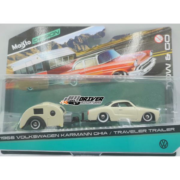 VOLKSWAGEN KARMANN GHIA + TRAVELER TRAILER - Design tow e go - Miniatura Maisto 1/64