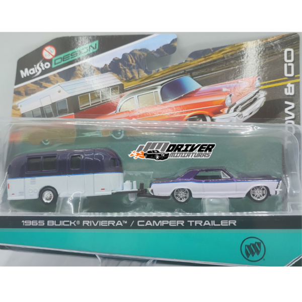 BUICK RIVIERA 1965 + CAMPER TRAILER - Design tow e go - Miniatura Maisto 1/64